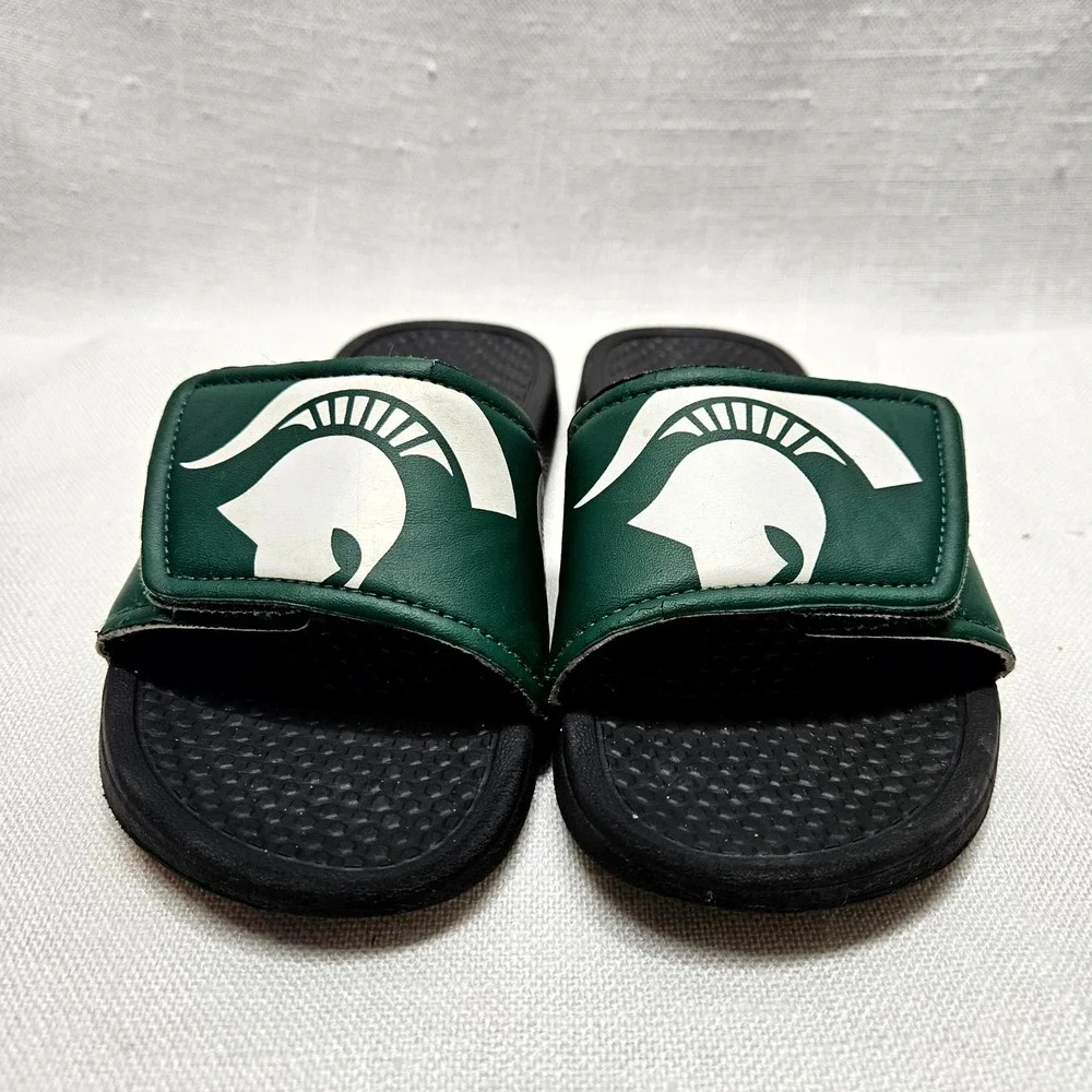 Michigan State Spartans Slides Adult Small Green White Spartan Helmet‎ Sandals